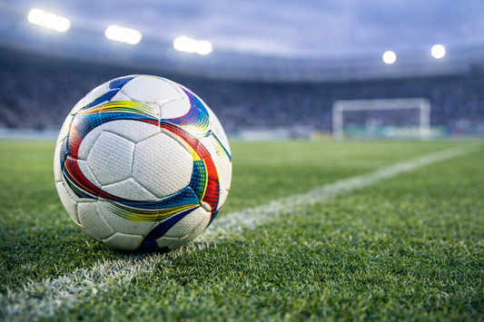 Balón de fútbol profesional sobre cancha de césped natural
