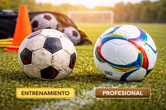 Balón profesional y balón de entrenamiento en cancha de fútbol