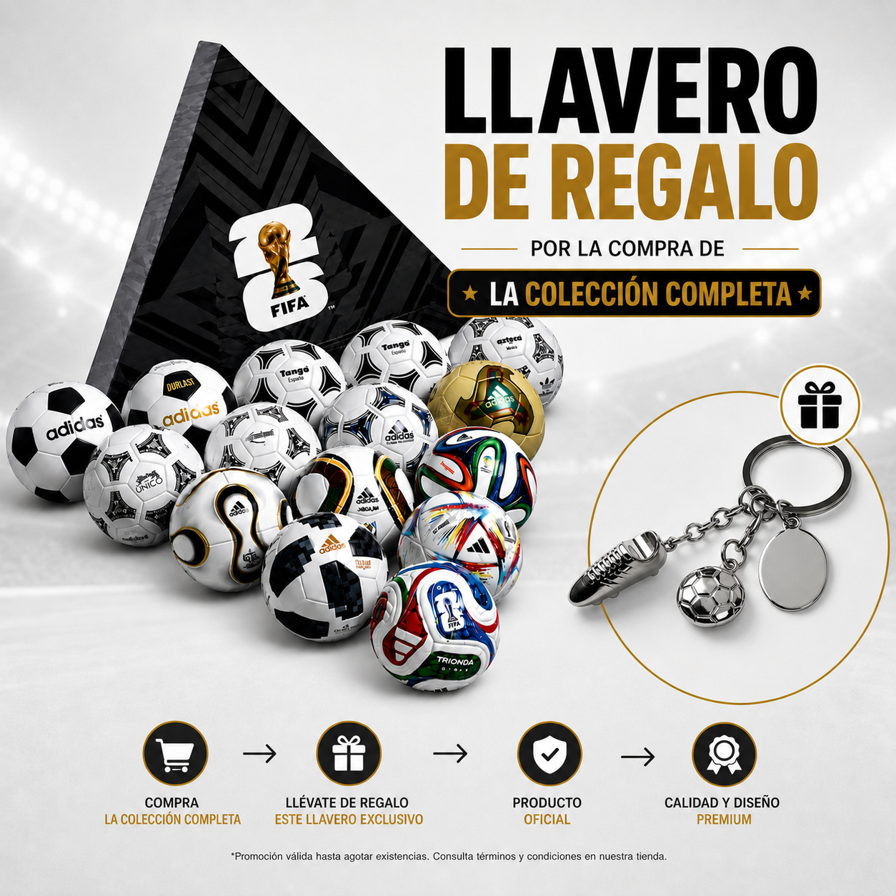 Conjunto de Minibalones de los Últimos 15 Mundiales de Fútbol + Llavero de obsequio